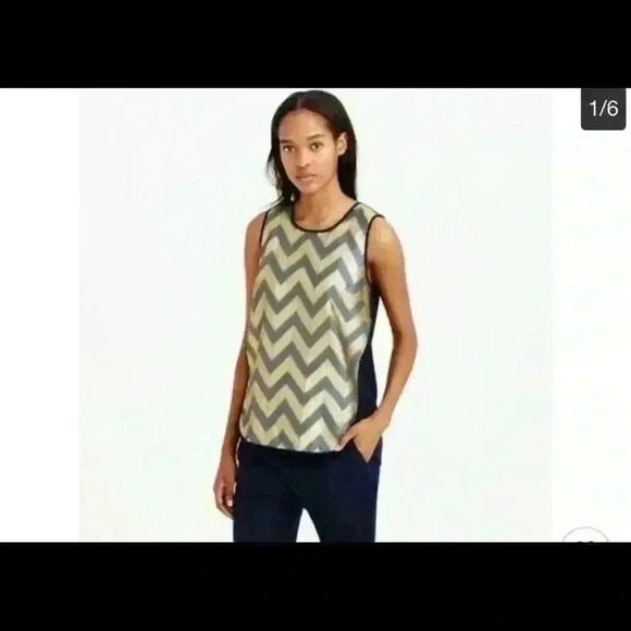 J crew Navy and Gold Chevron Gilded Tank Blouse - Picture 1 of 4